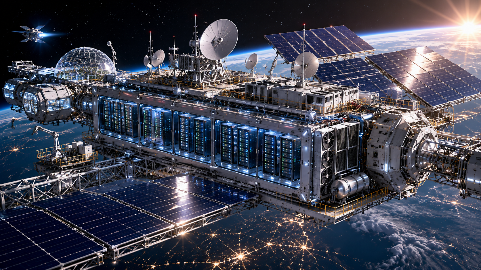 An orbital data center powered by large solar arrays